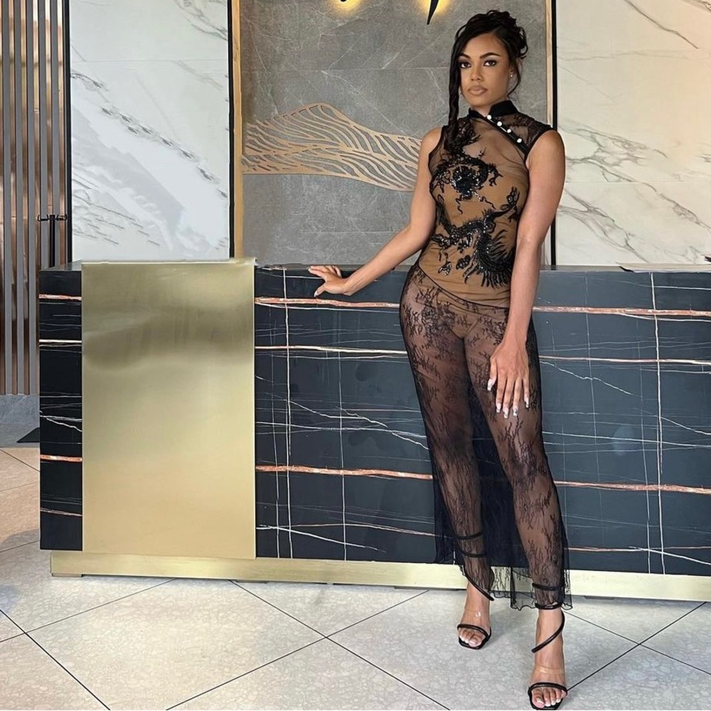 Kim Shui lace dress beaded dragon gown